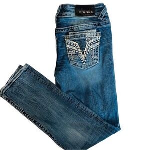 Women's Vigoss Ripped‎ Distressed Skinny Jeans Dk Wash Denim Embellished Pockets